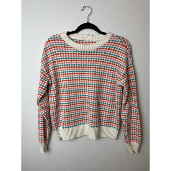 Melrose Market Sweaters - Melrose And Market Knit Designed Blue Orange Long Sleeve Pullover Sweater Med